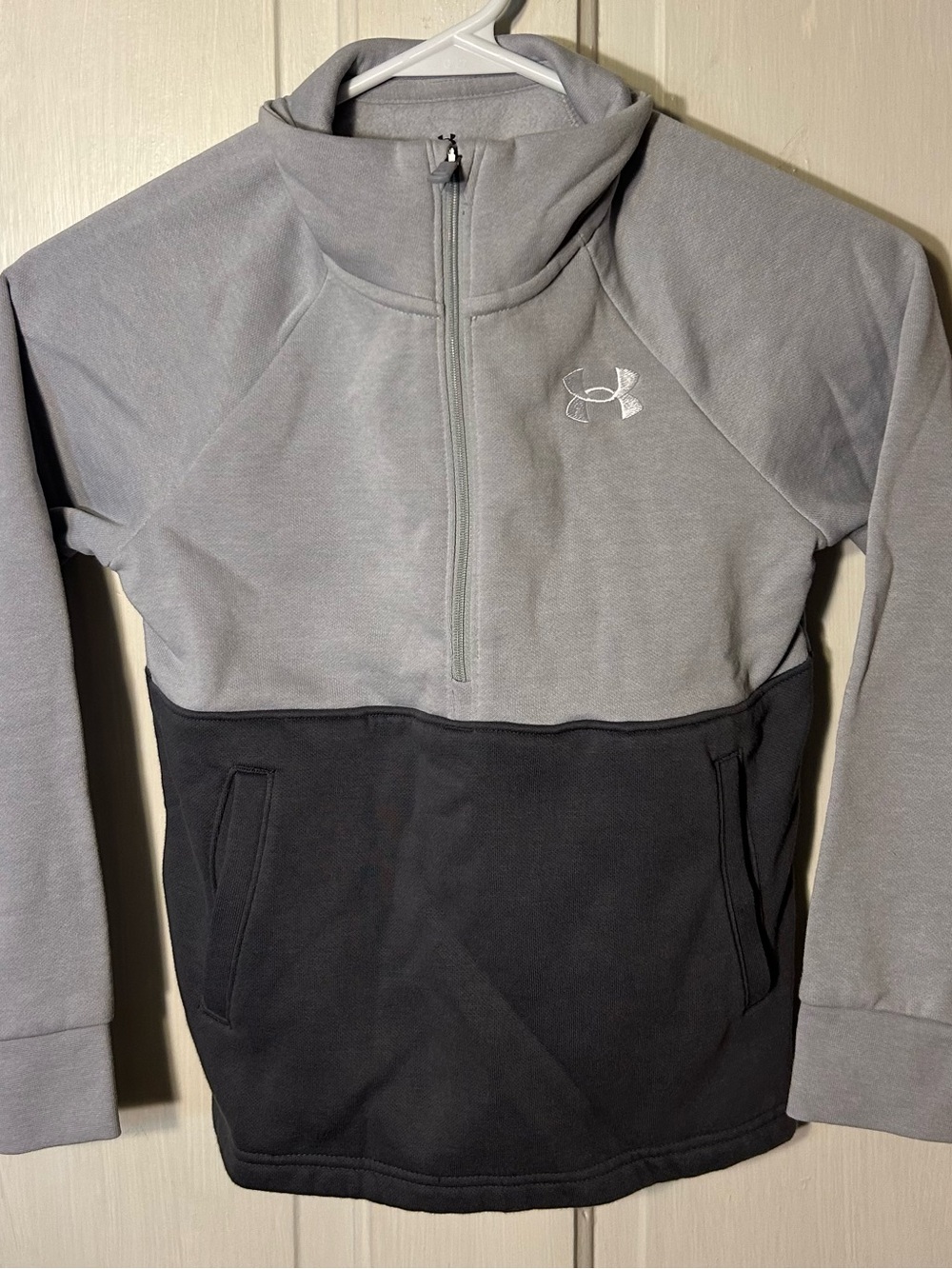 Under Armour Grey and Black Half-Zip Kids Fleece Pullover